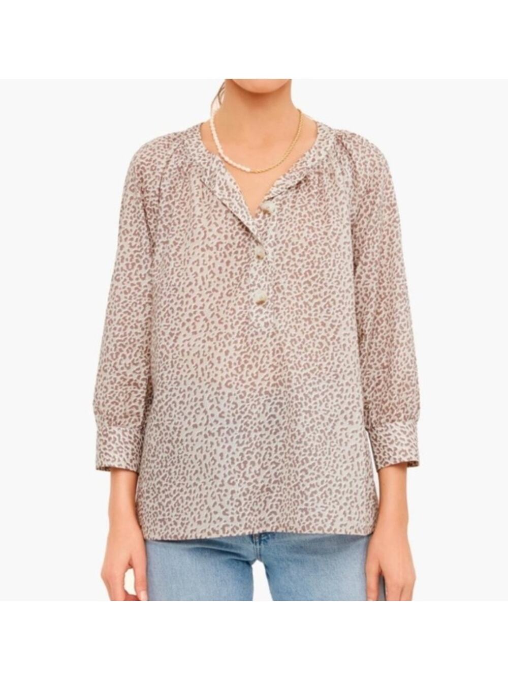 Tuckernuck Brennan Pullover Brown Leopard Print Cotton Top New XS